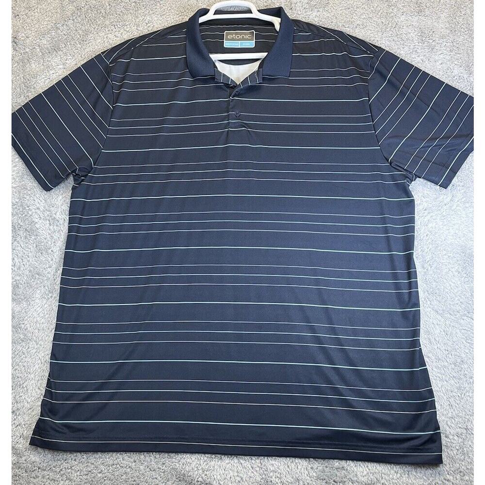 Etonic Polo Shirt Mens 2XL Performance Golf Tennis Short Sleeve Blue Striped EUC